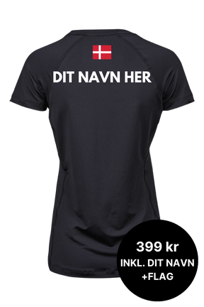 Lav din egen spiller t-shirt med navn og flag - Sort - Dame model