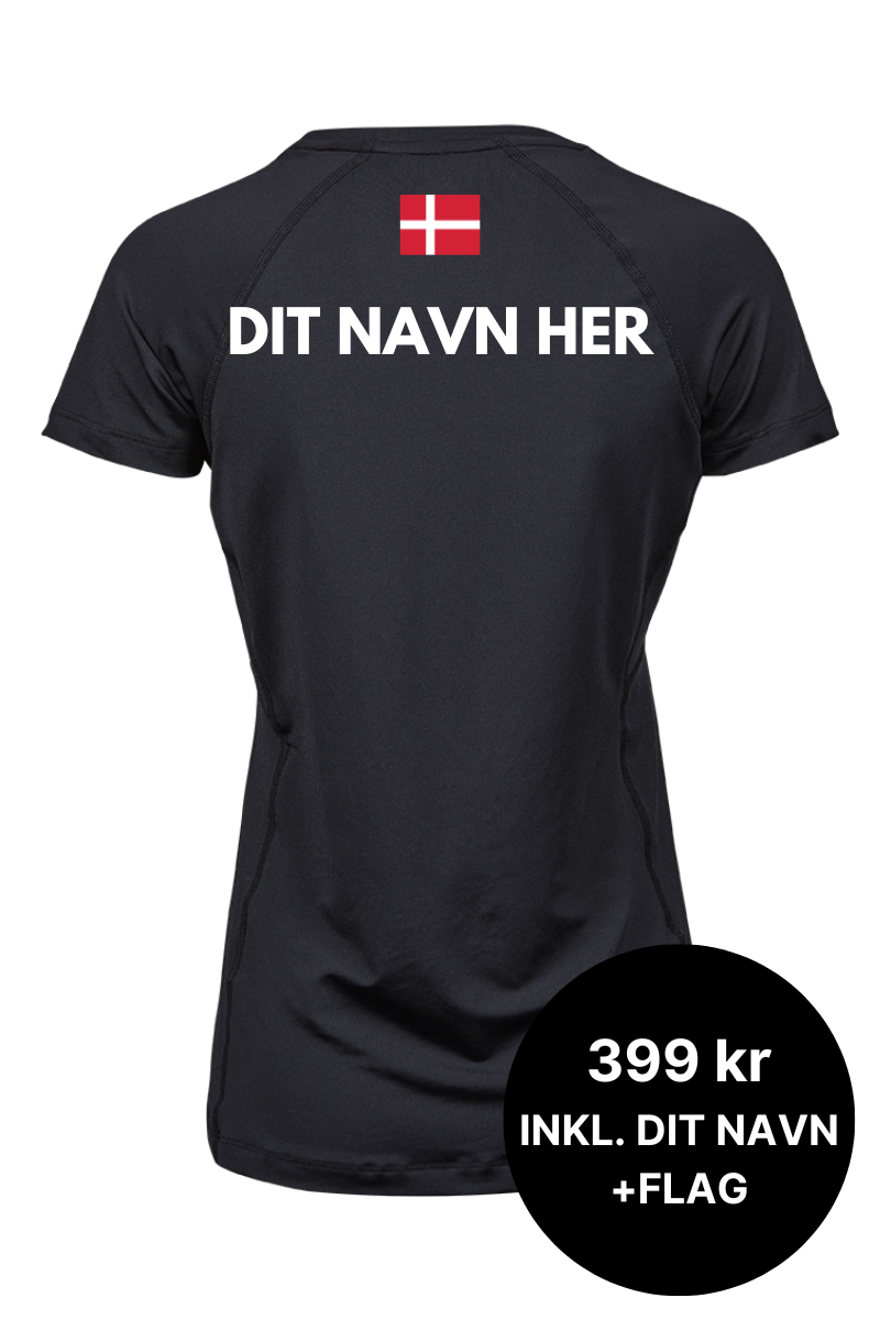 Lav din egen spiller t-shirt med navn og flag - Sort - Dame model